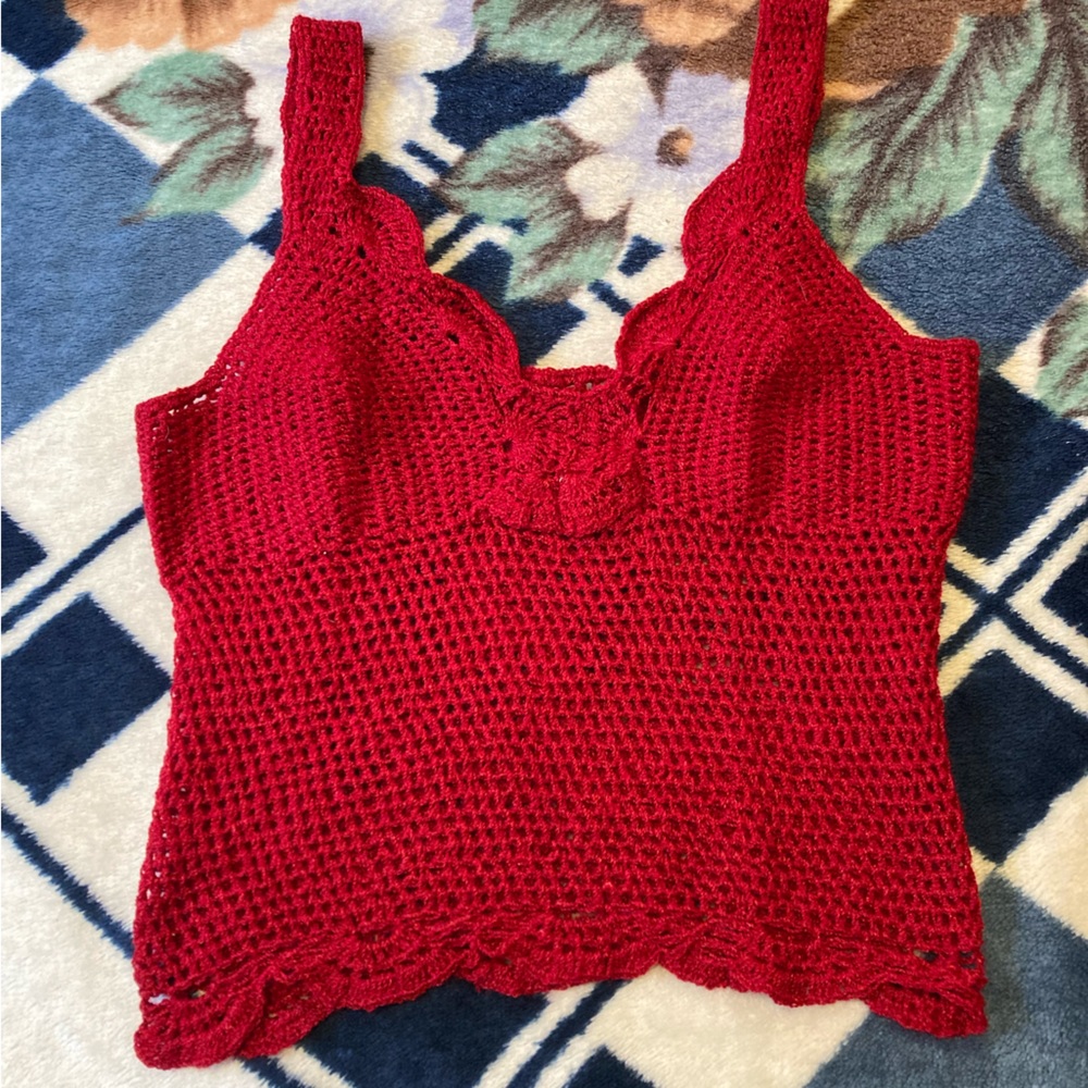 Crocheted crop top fits (S-M) color red